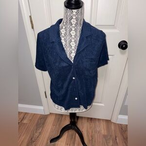 C&C California‎ navy terry button front blouse nwt